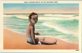 Postcard Greeting Bathing Beauty on the Southern Coast Little Girl on Beach - £5.39 GBP