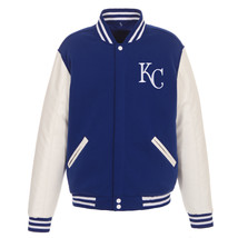 MLB Kansas City Royals Reversible Fleece Jacket PVC Sleeves 2 Front Patch Logos - £96.21 GBP