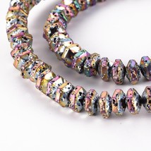 10 Rainbow Lava Beads 8mm Electroplated Stone Hexagon Coin Bumpy Jewelry... - $3.73
