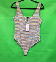 Womens Striped Snap Placket Bodysuit - Wild Fable Pink/Olive M - £13.43 GBP