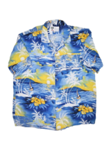 Vintage Hawaiian Shirt Mens 2XL Blue Beach Waves Water Palm Rayon Varon - £13.03 GBP