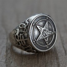 EYHIMD Occult Stainless Steel Sigil of Baphomet Ring Gothic Witch Church of Sata - £8.82 GBP