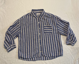 Sigrid Olsen Linen Blend Top Long Sleeve Button Up Stripes Blue Large - $13.55