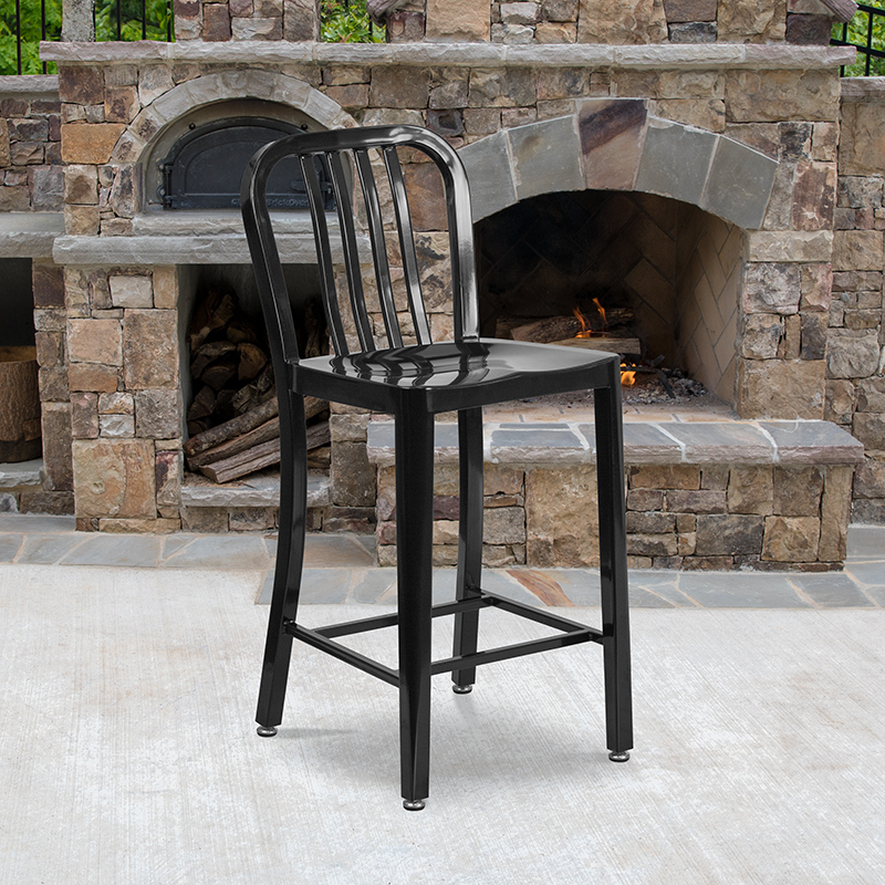 24" Black Metal Outdoor Stool CH-61200-24-BK-GG