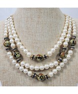 Vintage Necklace Faux Pearl &amp; Cloisonne Beads Multi Strand 17 Inch w/ 5 ... - $742.54 MXN
