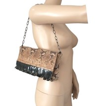 Leather Animal Print Fringed Bag Italy Y2K Shoulder Handbag Purse Chain ... - $29.69