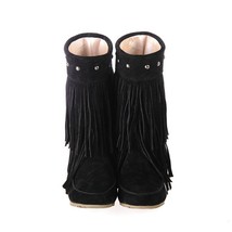 Women&#39;s 2 Layer Fringe Tassels Flat heel Half knee high Boots Warm Shoes Plus Bi - £59.66 GBP