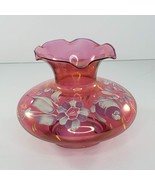 Pink Cranberry Glass Vase Handpainted Floral Flower Home Decor Flashed - £23.44 GBP