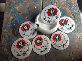 Marvelous Marble Inlay Tea Coffee Coaster Set Kitchen table use Home Decor - £192.83 GBP