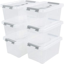 Qskely 6-Pack 6 L Plastic Storage Containers Latch Storage Box With Lids - £34.57 GBP