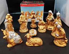 Vtg Artmark 1996 Nativity Set A Treasury of Gifts 11 Pcs Porcelain Gold/... - £30.95 GBP