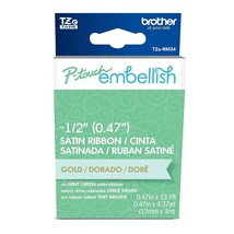 Brother P-Touch Embellish Gold Print on Mint Green Satin Ribbon TZERM34  ~ Wide  - £16.02 GBP