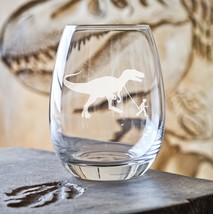 Boy Walking T Rex Etched Glasses - Wine, Champagne, Pint Glasses, Shot G... - $24.99+