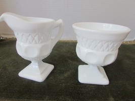 Indiana White Milk Glass Creamer And Sugar Bowl Pedestal &amp; Thumbnail Print - £6.92 GBP