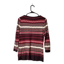 Loft Sweater Womens Large Zig Zag Pattern 3/4 Sleeve 100% Cotton Pullover - $14.96