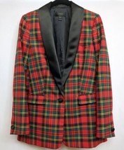 J.CREW Parke Stewart Tartan Blazer Sz 4T Red Green 1 Button Jacket Shawl Collar - £60.69 GBP