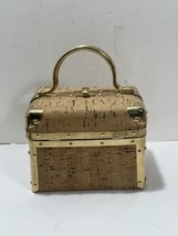 Vintage Borsa Bella Cork Train Trunk Box Purse Handbag Makeup Case Made ... - £37.43 GBP