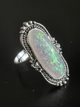 Adjustable Opal Stone S925 Silver Plated Woman Ring Size 6 - £11.87 GBP