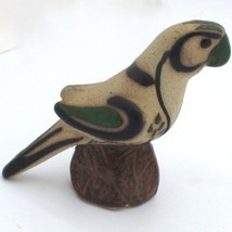 Vintage Hand-Painted Sandstone Parrot Figurine Wooden Base by Vicman Mexico - $9.48 CAD