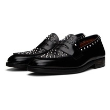 Luxury Spiked Shoes Man Round Toe Slip On Rivet Flats Male Fashion Loafers - £135.38 GBP