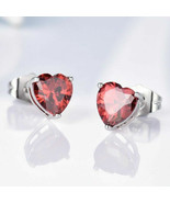 2 Ct Simulated Ruby Womens Heart Stud Earrings 14K White Gold Plated Silver - £72.74 GBP