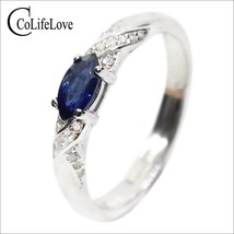 Hotsale Natural Sapphire Ring 3*6mm Natural Sapphire Gemstone Silver Ring Solid  - £20.04 GBP