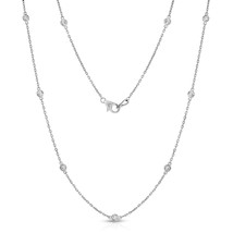 3/4CT Bezel Real Moissanite Solitaire 10 Station Necklace 14K White Gold Plated - £95.72 GBP