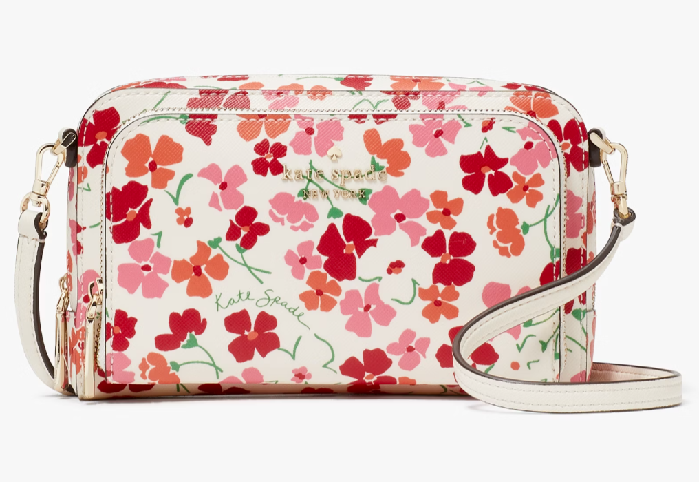 Primary image for Kate Spade Stacie Dual Zip Crossbody Bag White Floral Purse KG471 NWT $259 MSRP