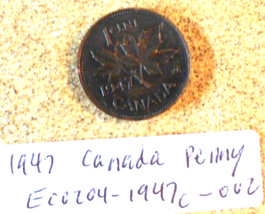 1947 Canada Penny Rim Strike Error; Vintage Old Coin Foreign Money - £3.87 GBP