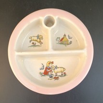 1940s PINK Ceramic HANKSCRAFT Warming BABY DISH, Mary Had Little Lamb, O... - $11.88