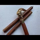 Vintage Style Brass Designer Men Face Head Handle Wooden Walking Cane St... - $36.99