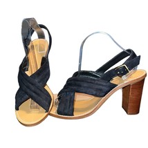 J Crew Marcie Sandals Heel Cross Strap Open Toe Black Suede Leather Wome... - $17.44