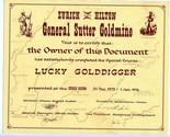 Goldrush Menu Zurich Hilton Hotel Switzerland Lucky Goldigger Certificate - £116.65 GBP