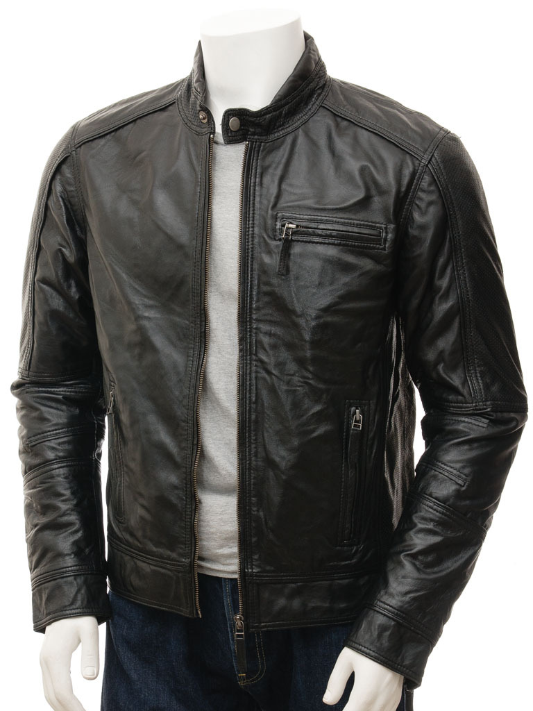 LE Men Black Biker Leather Jacket Kalingrad