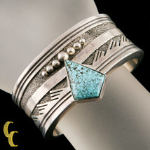 Designer Abraham Begay Native American Sterling Silver Cuff Turquoise Stone - £978.66 GBP