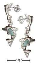 Sterling Silver Playful Larimar Dolphin Dangle Earrings - £45.38 GBP+