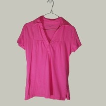 New York and Co Shirt Womens Small Pink Short Sleeve V neck One Button Casual - £9.16 GBP