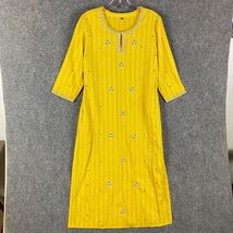 Indian Dress Women&#39;s Size 42 USA Medium 3/4 Sleeve Yellow Maxi Formal Party - $27.90 CAD