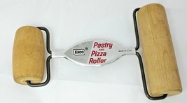 Vintage Ekco Pastry &amp; Pizza Roller Kitchen Usa Wood Rollers - £26.78 GBP