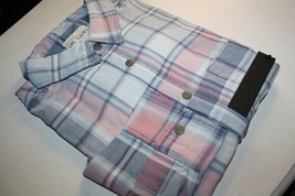 NWT Joe&#39;s Jeans Pink &amp; Blue Plaid Single Pocket Relaxed Snap Down Shirt S $169 - £11.25 GBP