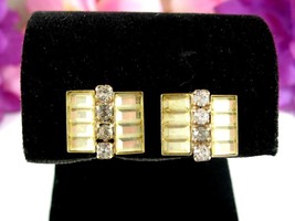 Yellow Baguette RHINESTONES Vintage Screw Back EARRINGS Goldtone Clear 1/2&quot; - £13.32 GBP