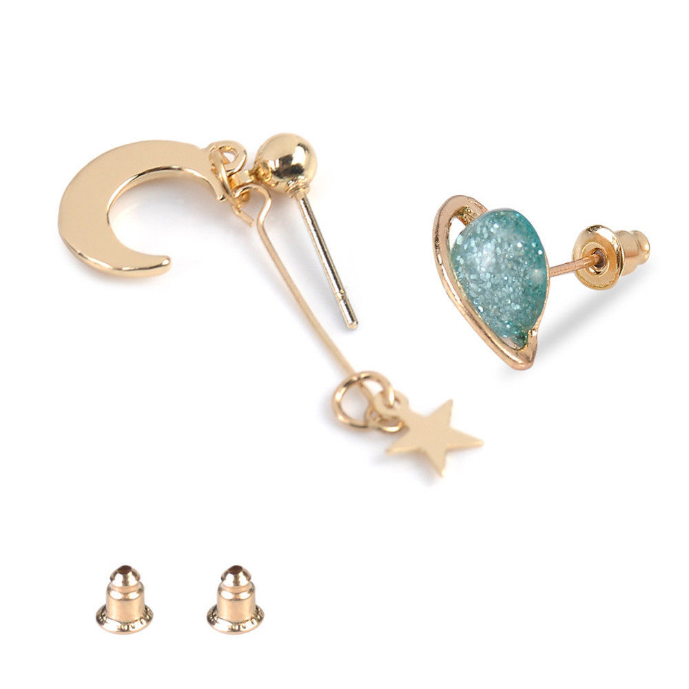 Blue Planet Earrings Moon Star Drop Dangle Chic Girl Jewelry Accessories 1 Pair - $8.90