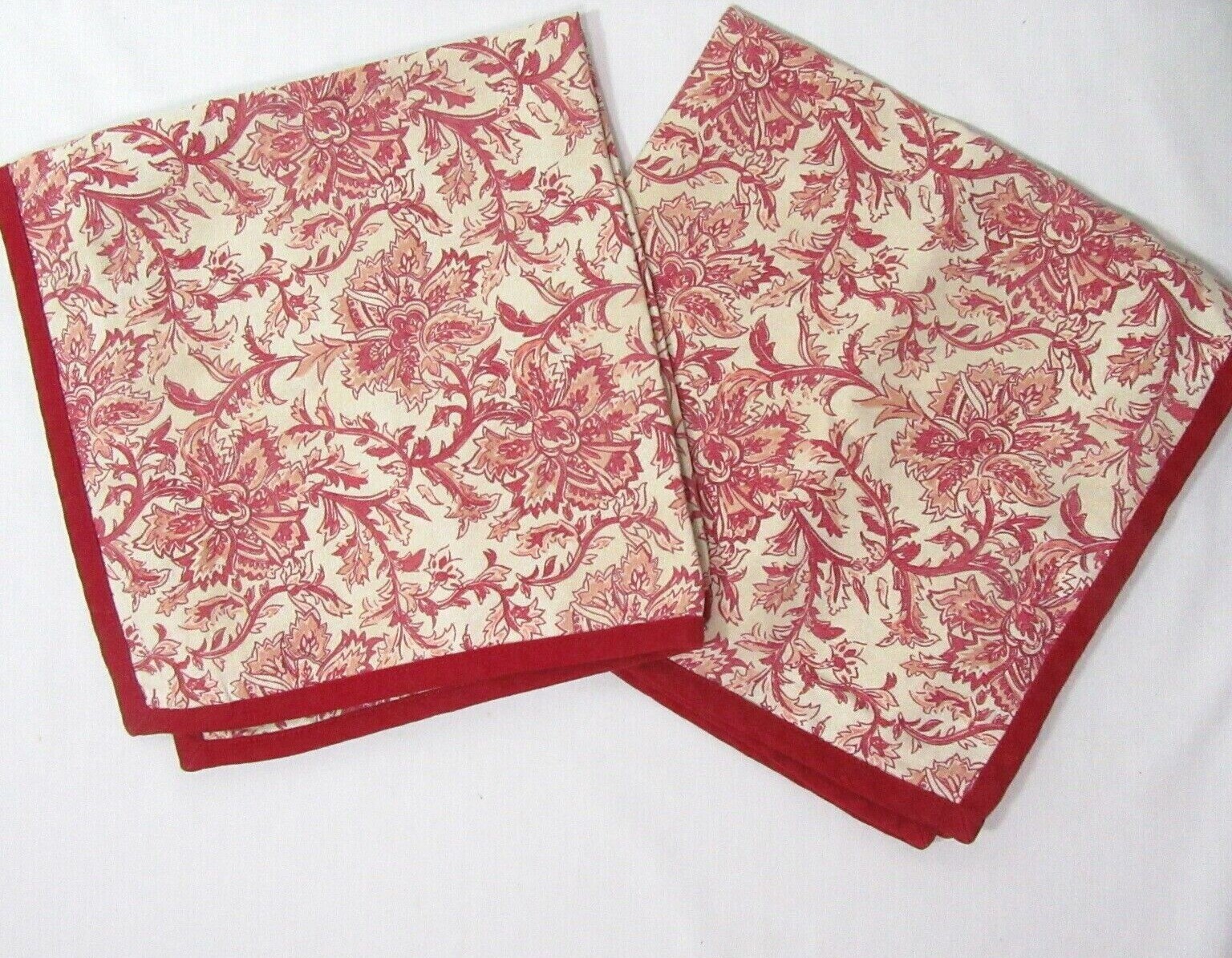 Pottery Barn Batika Floral Red Linen Blend 2-PC 20-inch Square Pillow Cover Pair - $60.00