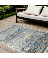 9&#39; X 12&#39; Blue and Orange Floral Stain Resistant Indoor Outdoor Area Rug - $616.99