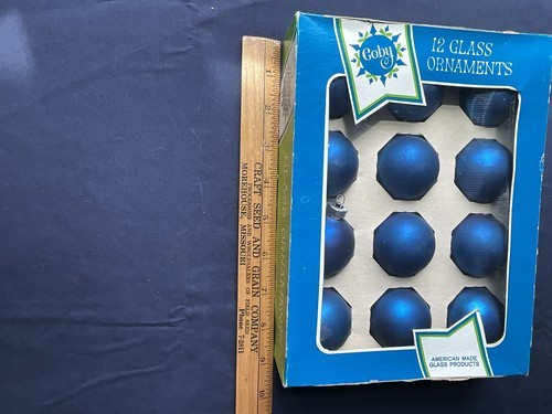 Vintage Box Of 12 Coby Glass Christmas Ornaments Blue IOB MCM Item image 9