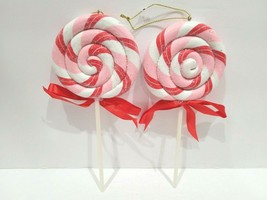 Christmas Candy Cane Peppermint Lollipop Swirl Red White Pink Ornaments 6.75&quot; - £17.11 GBP