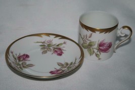 Hackefors Porslin Sweden Pink Rose Demitasse Cup &amp; Saucer Set #2539 - £26.73 GBP