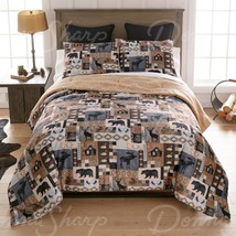 Donna Sharp Kila Lodge Cozy Cabin Rustic Bear Moose Brown 3-Pc Comforter Set - £56.32 GBP+