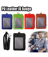 Leather ID Card Holder Vertical badge Wallet Multiple Slots Neck Strap L... - £9.66 GBP