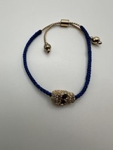 Gold Rhinestone Skull Blue Adjustable Bracelet - £11.87 GBP